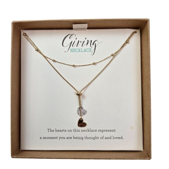 Demdaco Jewelry - NWT/NIB Demdaco Giving Lariat Double Heart Charm Necklace